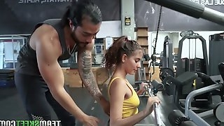 Fitness chick Evelyn Suarez is fucked hard by hot blooded tattooed coach